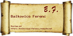 Balkovics Ferenc névjegykártya
